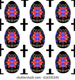 Pattern ornamental Easter eggs and crosses. For congratulatory holiday cards, banners - Vector Illustration  