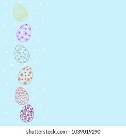 Pattern ornamental eggs on pastel blue background, Easter day Colorful Ornamental eggs greeting in frame wallpapers, Vector illustration for background.