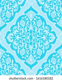 Pattern with ornamental flowers. Blue floral ornament. Template for wallpaper, textile, shawl, carpet and any surface. 