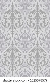 Pattern with ornamental flowers. Filigree ornament in gray colors. Template for wallpaper, textile, shawl, linen, carpet and any surface. 