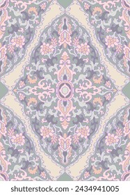 Pattern with ornamental flowers. Soft color floral ornament. Template for wallpaper, textile, shawl, carpet and any surface.