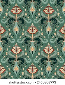 Pattern with ornamental flowers. Turquoise floral ornament. Template for wallpaper, textile, carpet and any surface. 