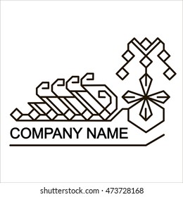 Pattern and ornaments with Scandinavian motifs abstractions. Linear style illustration. Vector linear abstract emblem set, thin line design logo and signs of leaves and geometric shapes