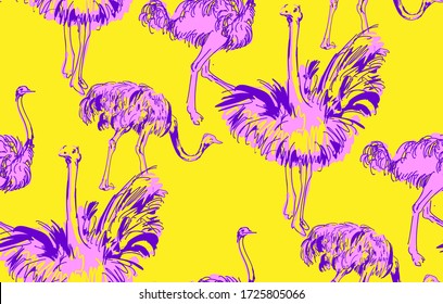 Pattern of ostrich. Suitable for fabric, mural, wrapping paper and the like. Vector illustration