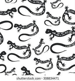 pattern outline drawing black lizard isolated on a white background