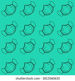 Esquema de patrón de una máscara médica sobre un fondo aislado verde. Ilustraciones de Vector Doodle.