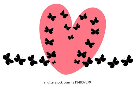 Pattern outline silhouette of a flock of flying, fluttering, soaring insect butterflies