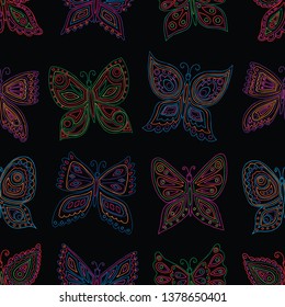 Pattern of outlines of colorful butterflies