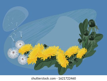pattern, oval frame of delicate dandelions