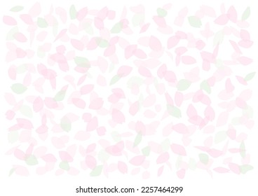 Pattern of overlapping cherry blossom petals. Vector illustration. Pale colored petals on a white background.