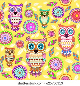 pattern with owl and flowers