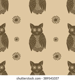  Pattern with owls, flowers
