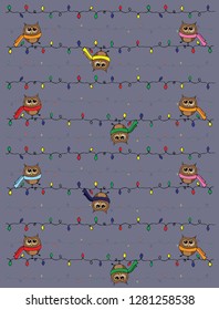 Pattern with owls and a garland