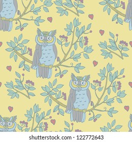 pattern with owls on branches