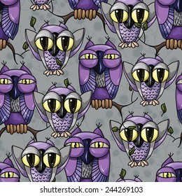 pattern with owls on branches. vector