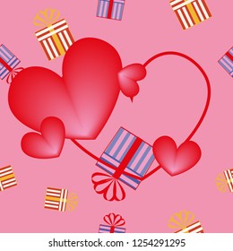 Pattern Packages with gifts, contours and voluminous pink backgrounds.