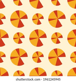 A pattern for packaging or textiles made of a multicolored circle on a beige background