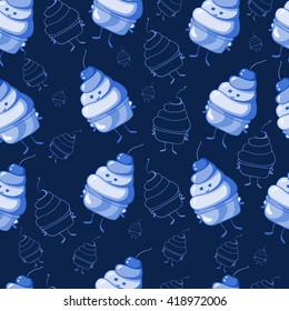   pattern of painted colored doodles of cupcakes in blue colors