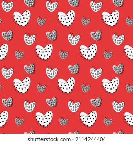 pattern with painted dots hearts on red background