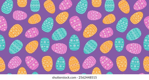  Pattern painted Easter eggs. Repeating background. Holiday decor. Vector seamless texture.