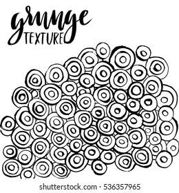 Pattern with painted ink circles, grunge textured monochrome vector illustration. Black and white background. Brush made abstract vector background.