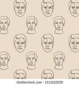 pattern with painting one line young man portrait face. 