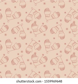 
Pattern with a pair of mittens. Dark blue background. Christmas pattern. Seamless. Harmonious colors.