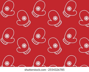 Pattern pair of mittens. Vector Christmas illustration.