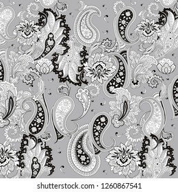 Pattern with paisley elements and flowers (shawl design)