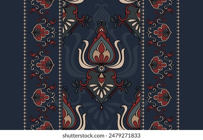 Pattern of Paisley Flower Ikat oriental embroidery Ikat Aztec style abstract hand drawn design for fabric texture Decorative seamless printed carpet