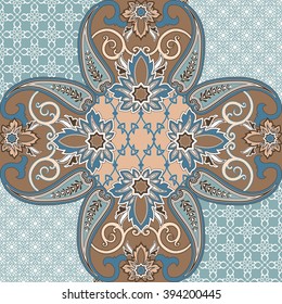 Pattern with paisley and flowers. Ornamental background in oriental style. Vector illustration
