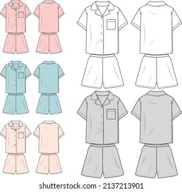 Pattern pajamas, short sleeves, short legs for women