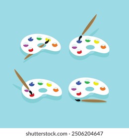 A pattern with a palette of colors and the brush in different positions