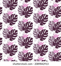 Pattern with palm leaves. Vector illustration isolated on white background. For packaging, clothing prints, covers, brochures, cards and invitations.