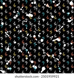 Pattern of palm trees, waves, spots and beach and surf symbols for holiday season, hot summer, welcome to vacation and beach fun.