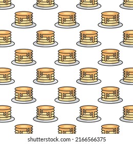 Pattern of pancake in white background with mini doodle (icons). Vector Illustration