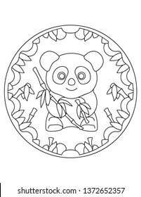 Pattern with panda. Illustration with a panda. Mandala with an animal. Panda in a circular frame. Coloring page for kids and adults.