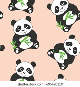 Pattern with pandas and bamboo. Vector seamless texture.