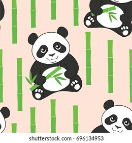 Pattern with pandas and bamboo. Vector seamless texture.