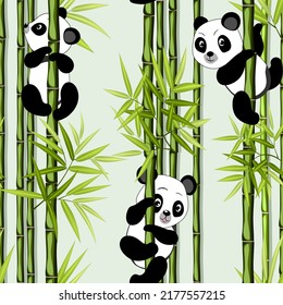 Pattern with pandas on bamboo.Vector seamless pattern with pandas on green bamboo.