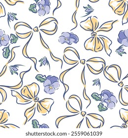 pattern of pansies flower and ribbons