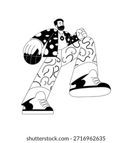 Ilustración de concepto de personaje de Vector de estilo blanco y negro. 