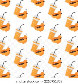 Patrón de jugo de Papaya en fondo transparente con mini doodle (íconos). Ilustración vectorial