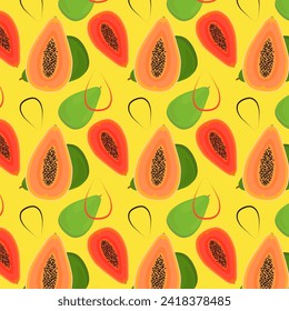 Pattern with papaya. Vector illustration. Bright pattern with fruits.