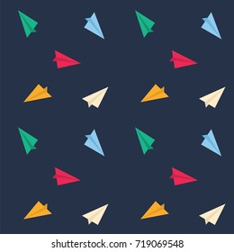 pattern paper airplanes colored - on a dark blue background - art creative vector