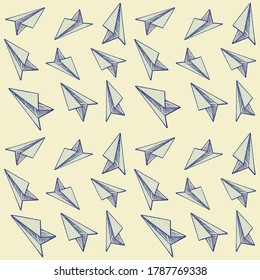 Pattern of paper airplanes. Notebook sheet in a cage. Stock vector illustration on a white background. For prints, fabrics, covers