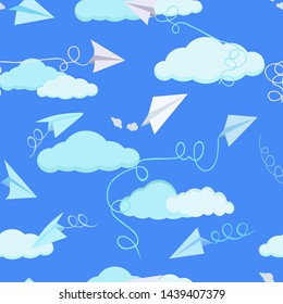 Pattern paper airplanes sky seamless flight backgrounds