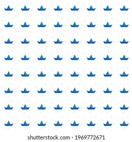 A pattern of paper boats and silhouettes of waves and fish. Vector illustration