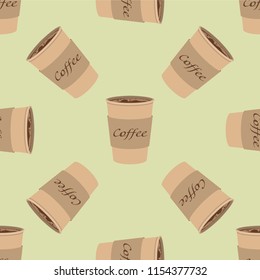 Pattern of paper Coffee Cups on vintage background. Collection 3d Coffee Cup Mockup. Vector Template