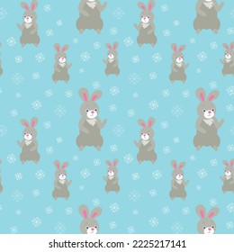 Pattern. Paper template for wrapping gifts or linens. Background for postcards.
Rabbit symbol of 2023.
New Year's and Christmas